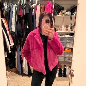 Active USA Pink Faux Fur Bomber Jacket